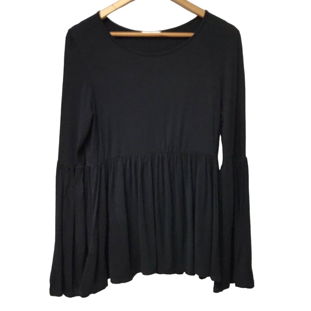 Doublju Top Womens Large Black Bell Trumpet Sleeves